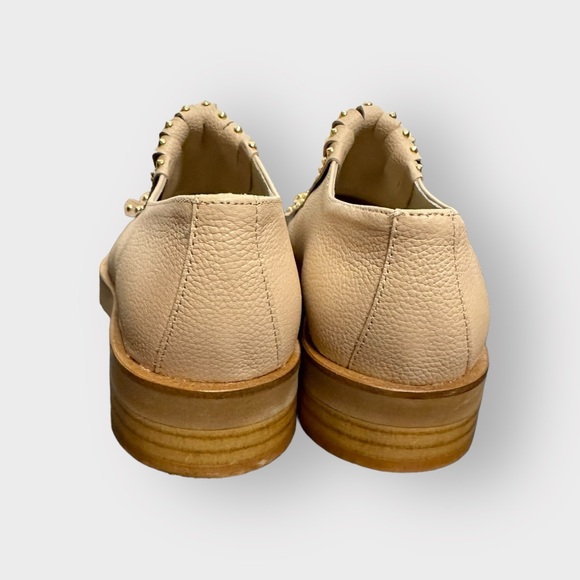 David Tyler Cream Gold Leather Studded Fringe Flats - Picture 3 of 6